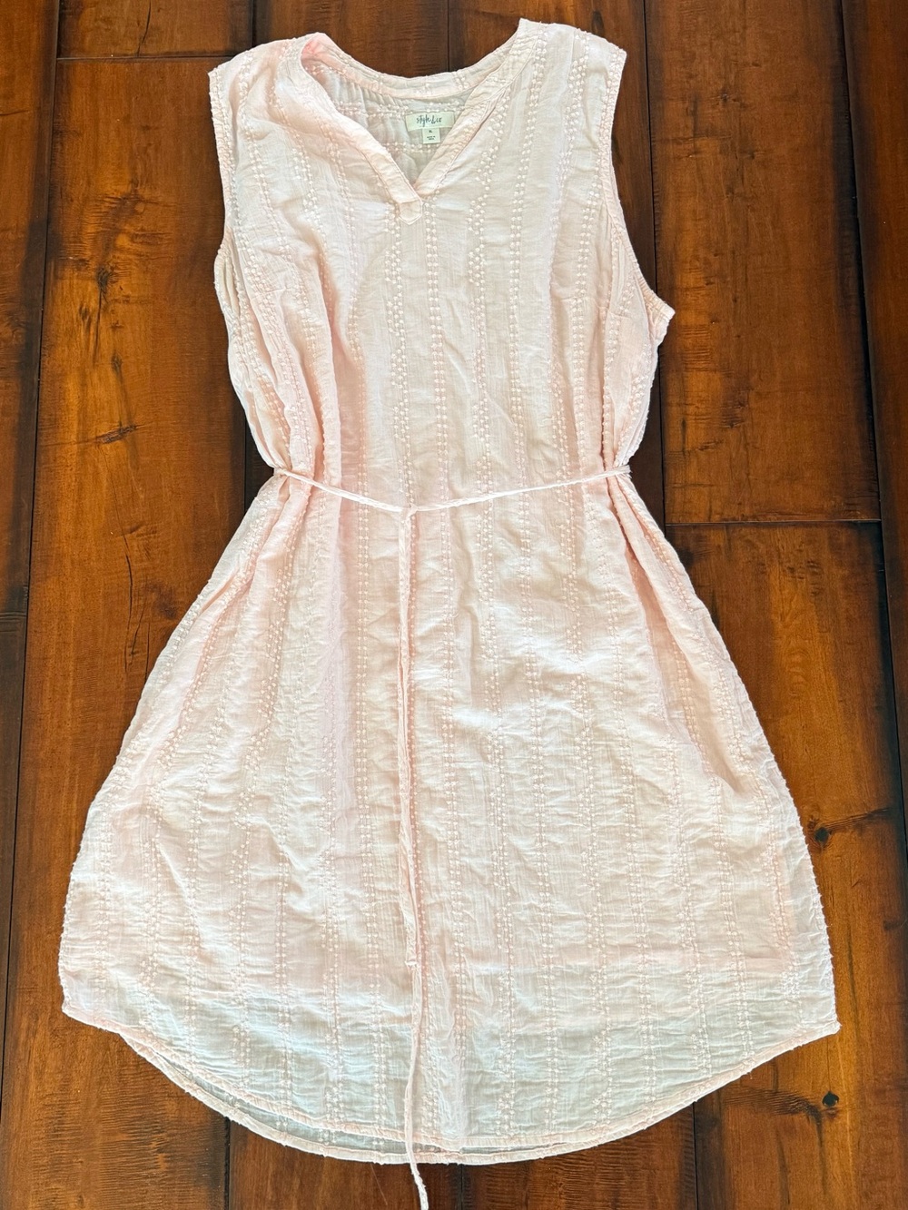 Style & Co. Pale Pink Textured Sleeveless Dress with Tie